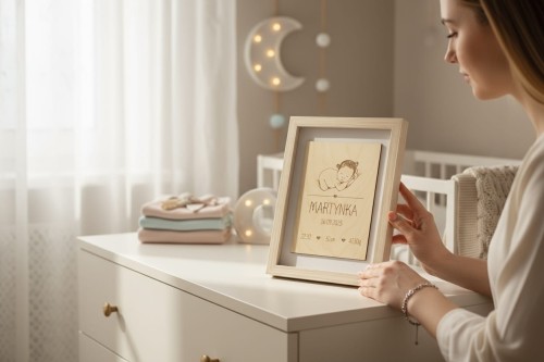 Metryczka dziecka w eleganckiej ramce – personalizowana pamiątka