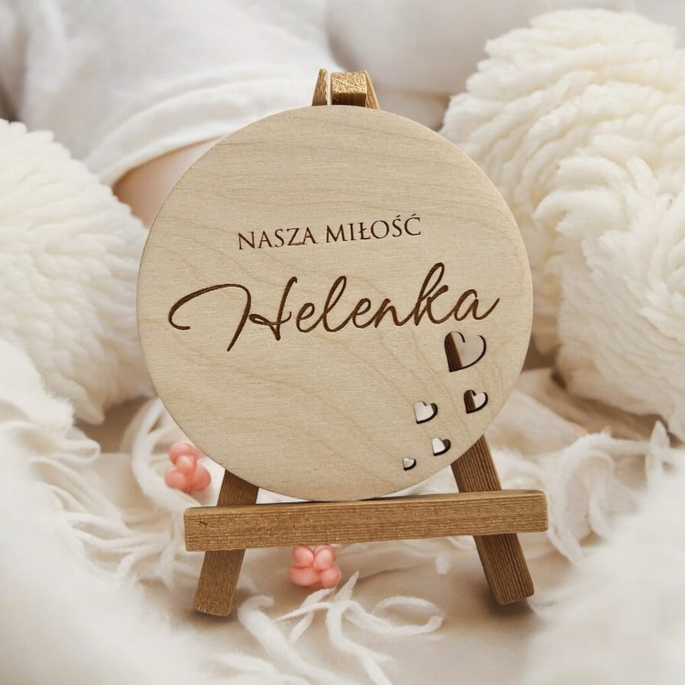personalizowana tabliczka do zdjęć z imieniem dziecka 9cm grawer Baby Shower