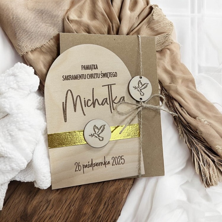 Grawerowana kartka personalizowana na Chrzest Święty